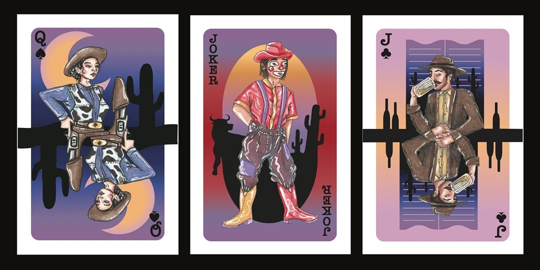 Illustrated cowboy playing cards